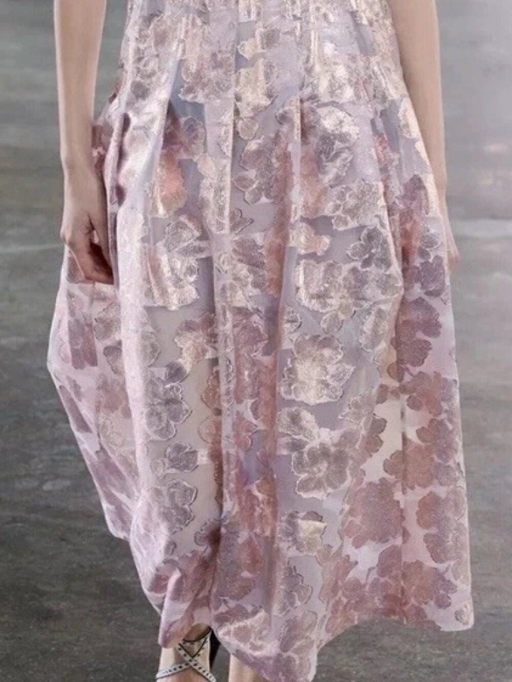 Zara Limited Edition Studio Rose Gold Floral Midi Metallic Shimmer Skirt Pink XS